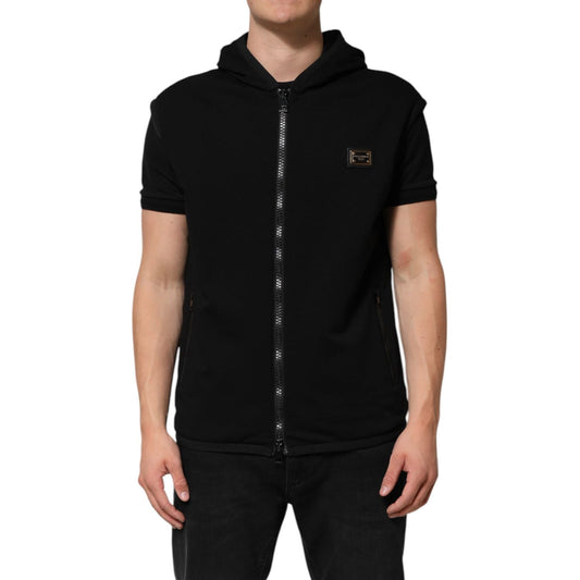 Dolce & Gabbana Black Sleeveless Hooded Logo Plaque Jacket