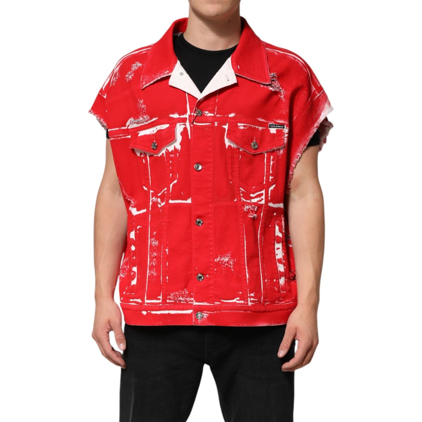 Dolce & Gabbana Red Sleeveless Logo Plaque Vest Jacket JKT41511-58