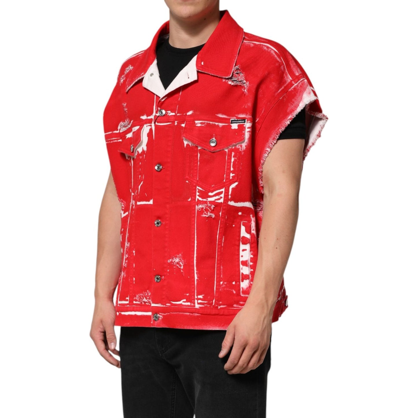 Dolce & Gabbana Red Sleeveless Logo Plaque Vest Jacket JKT41511-58