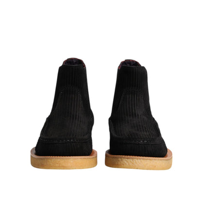 Dolce & Gabbana Black Calf Suede Slip On Ankle Boots Shoes