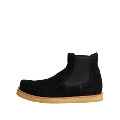 Dolce & Gabbana Black Calf Suede Slip On Ankle Boots Shoes