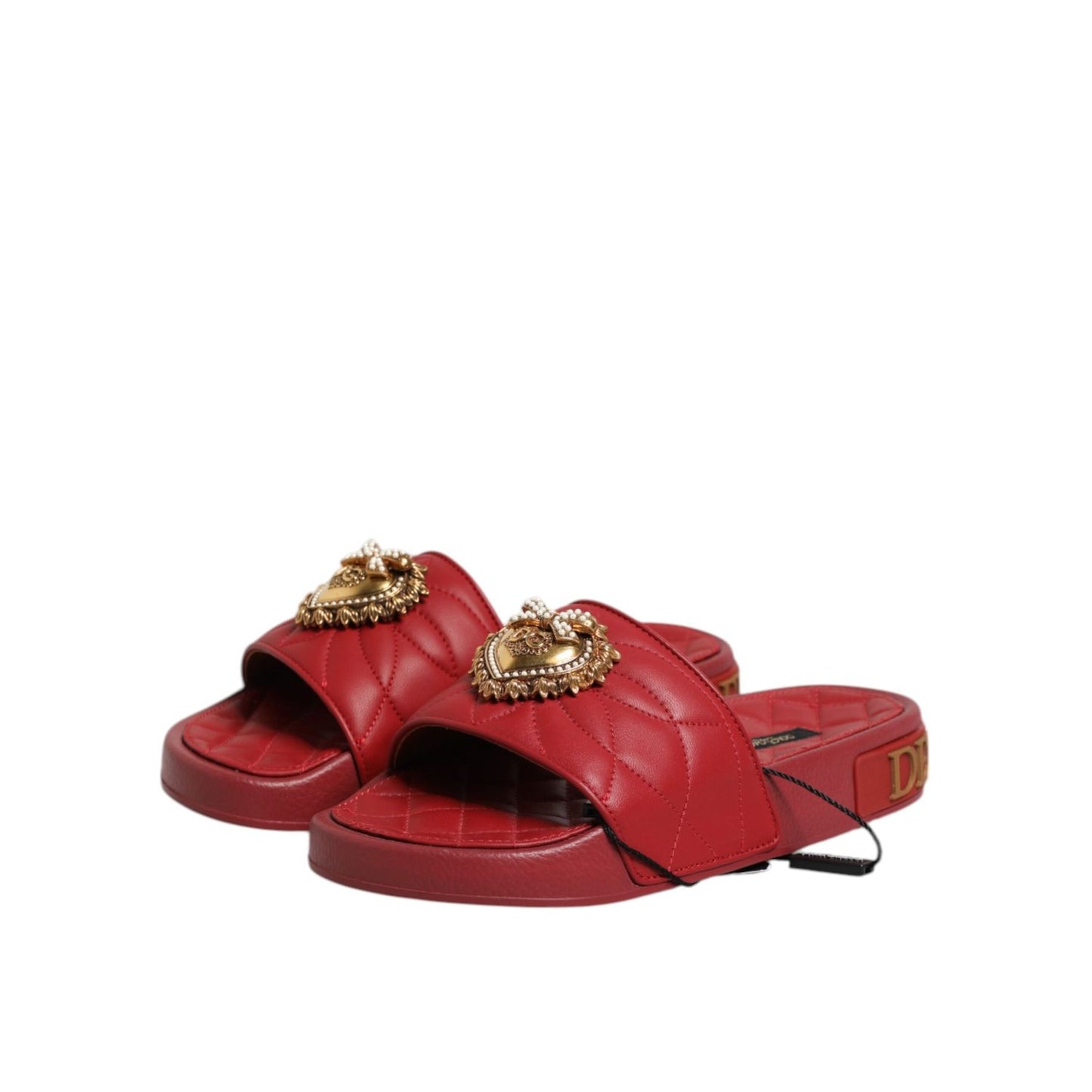 Dolce & Gabbana Red Devotion Matelassé Leather Slides Shoes