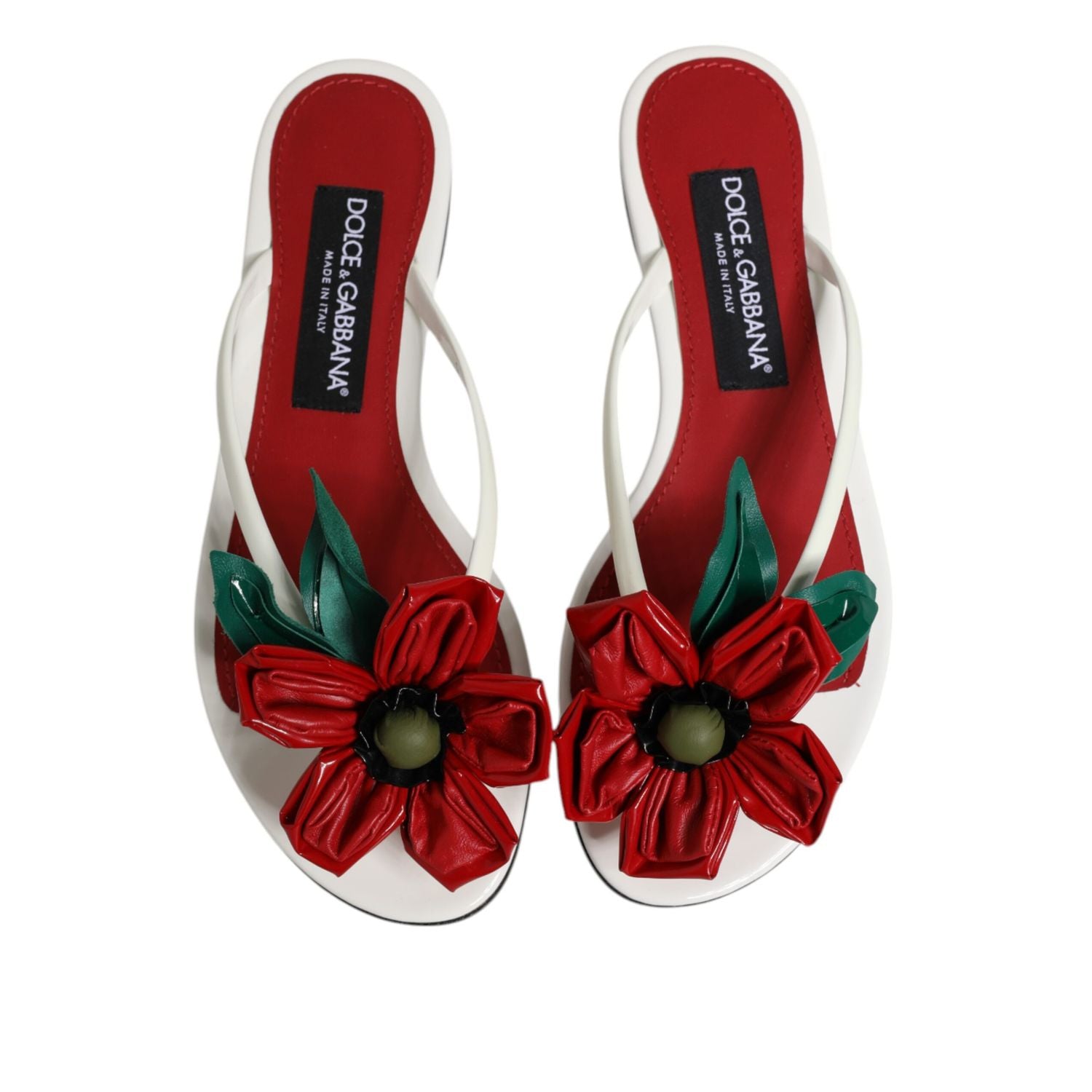 Dolce & Gabbana Red White KEIRA Flower Leather Sandals Shoes