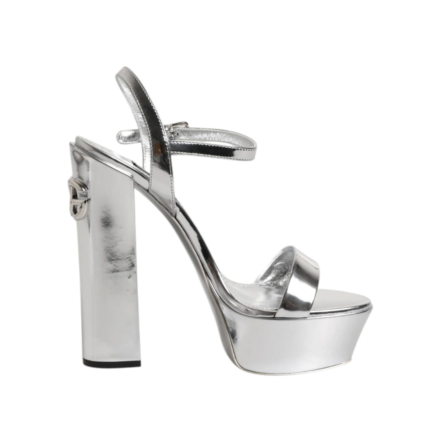Dolce & Gabbana Silver Leather Platform Keira Sandals Shoes