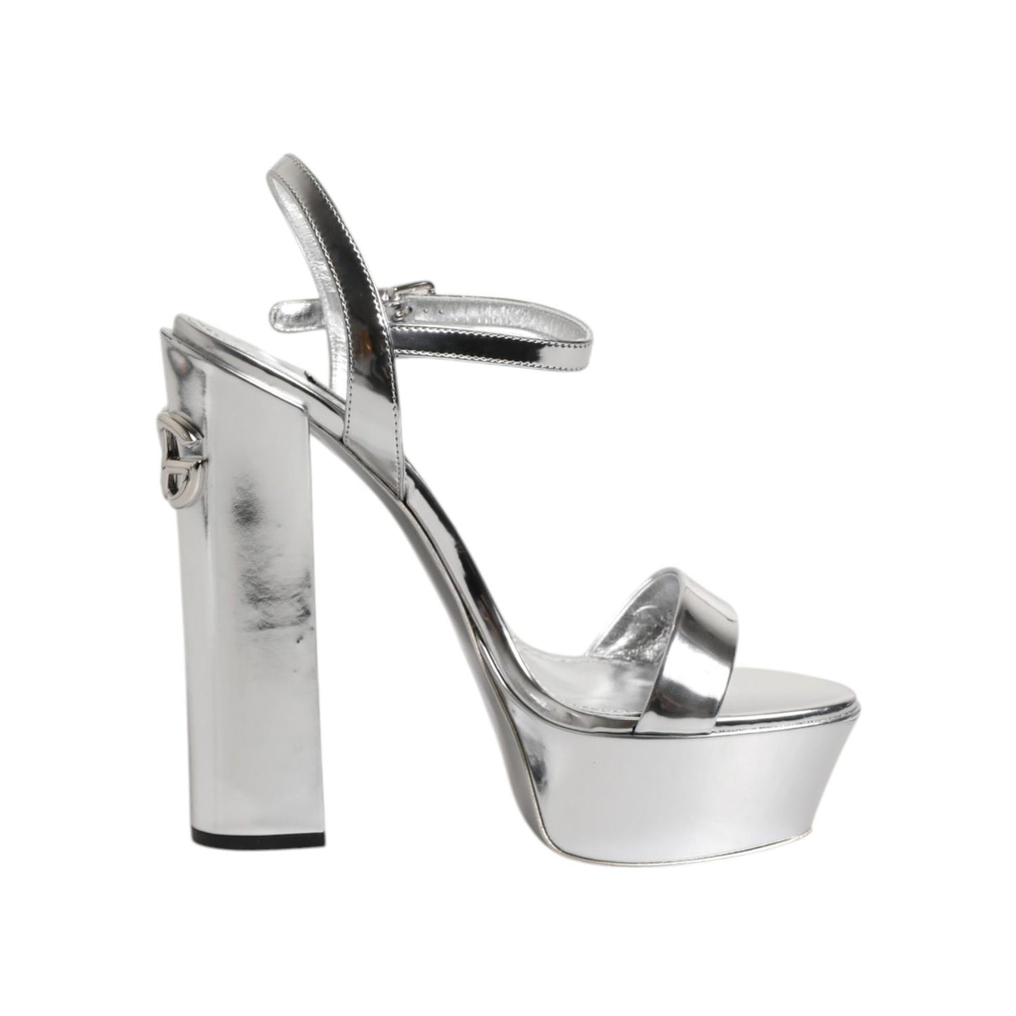 Dolce & Gabbana Silver Leather Platform Keira Sandals Shoes