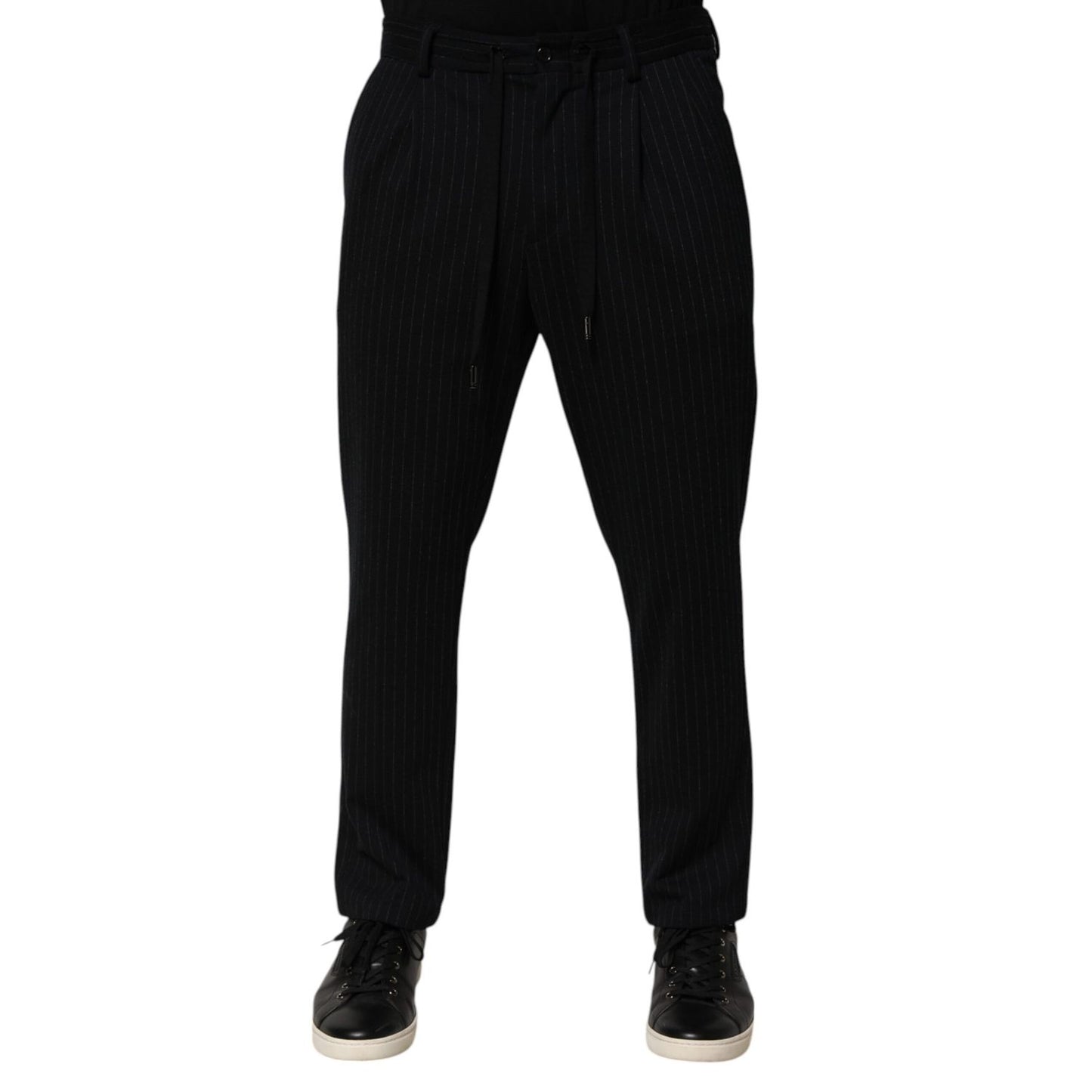 Dolce & Gabbana Black Stripes Viscose Skinny Dress Men Pants
