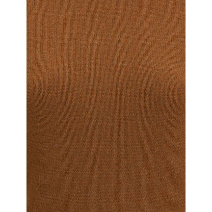 Close-up of Ami Paris Brown Cashmere Cashmere Sweater fabric detail, showcasing its texture and rich brown color.