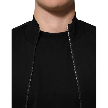 Dolce & Gabbana Black Cotton Logo Full Zip Men Bomber Jacket