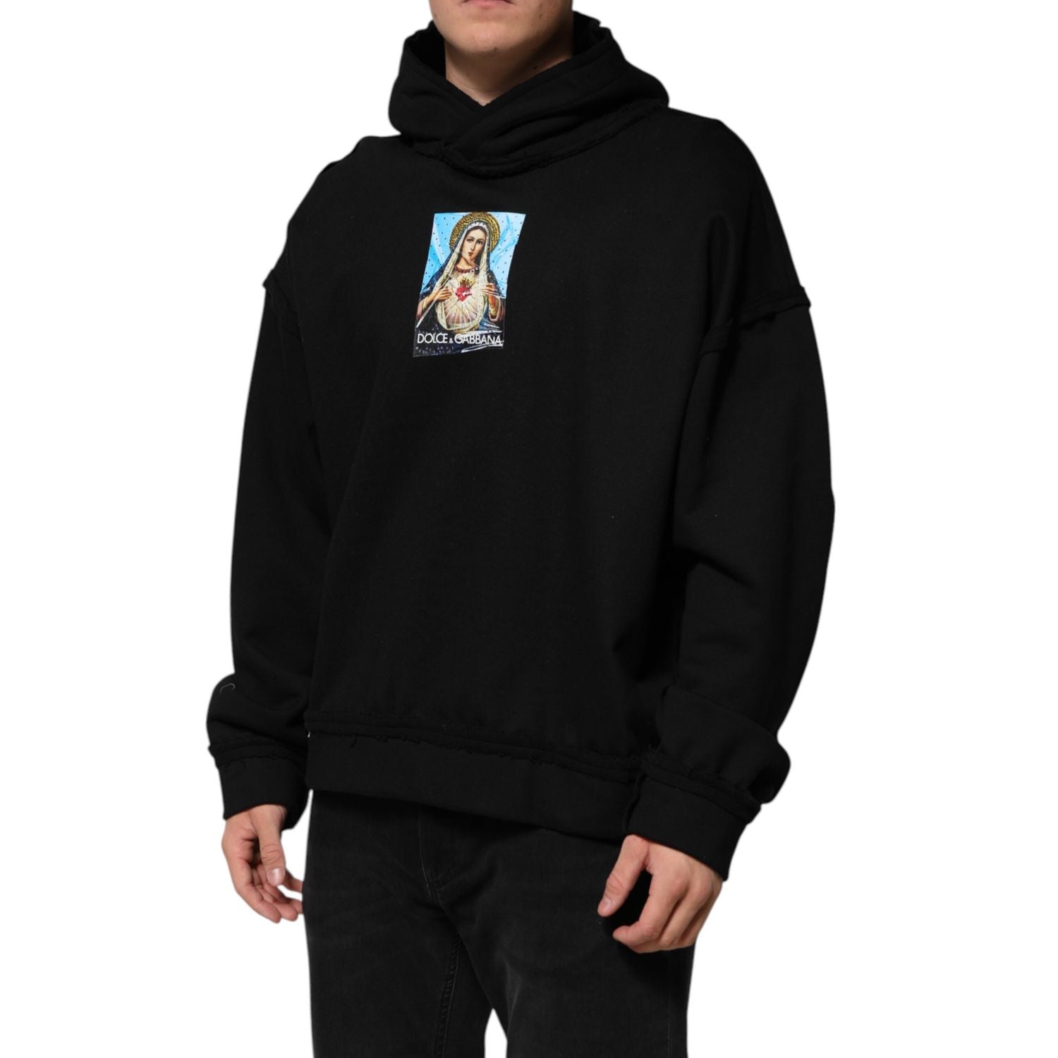 Dolce & Gabbana Black Printed Hoodie Crystal Embellished Jacket