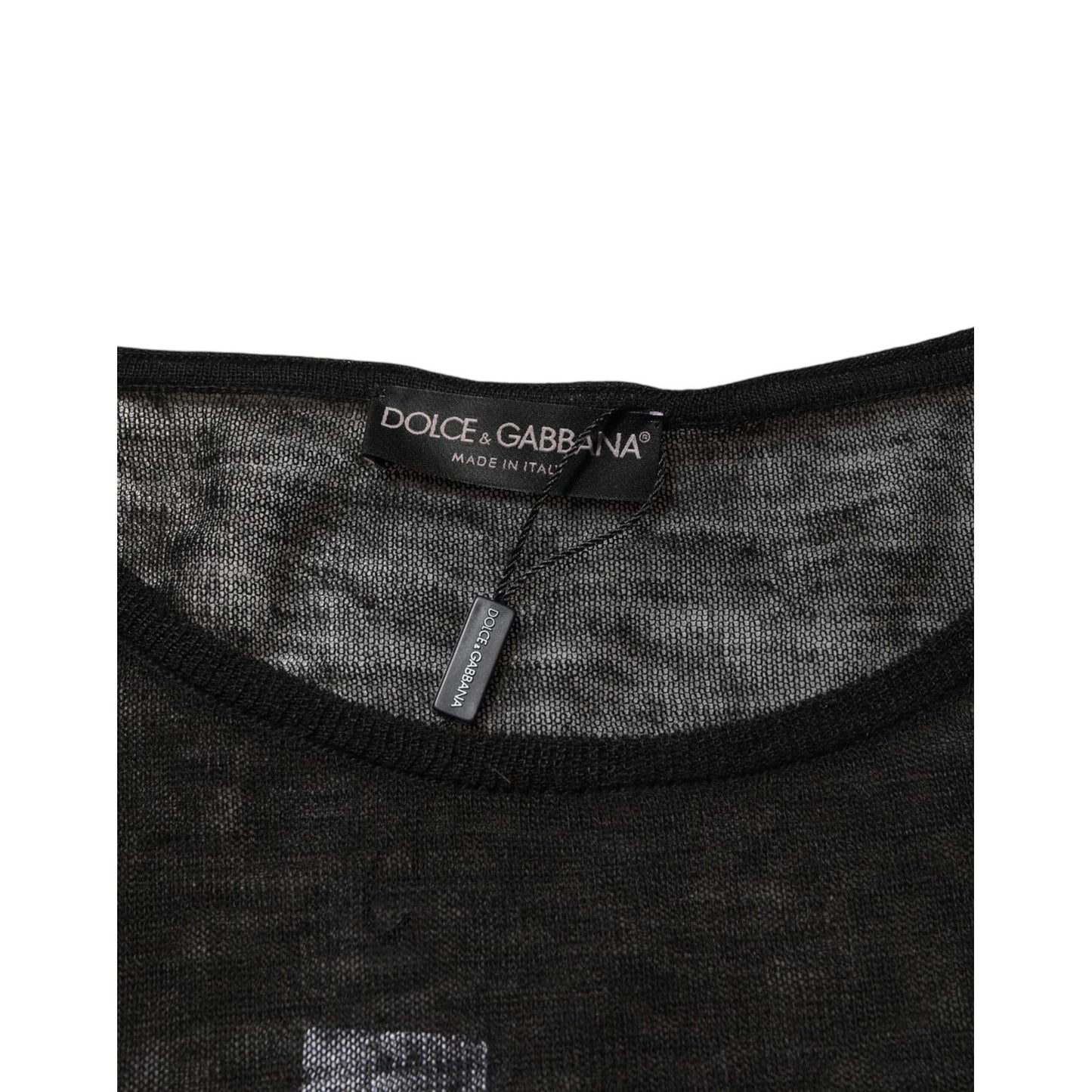 Dolce & Gabbana Black Linen Mesh Tattered Longsleeves T-shirt