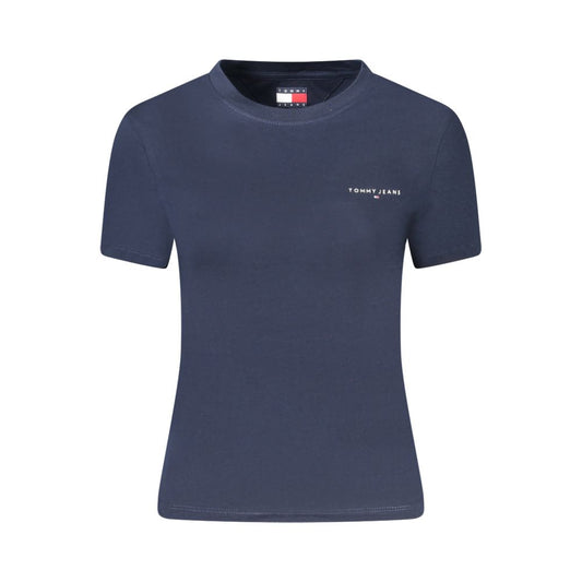 Tommy Hilfiger Blue Cotton Women T-Shirt with crew neck and logo, made of regenerative cotton for a sustainable touch.