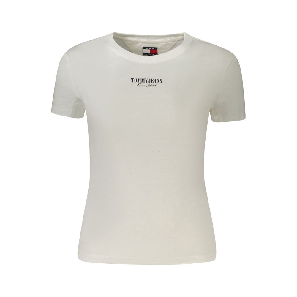 Tommy Hilfiger White Cotton Women T-Shirt with logo, eco-friendly fabric, short sleeves, crew neck, casual chic style.