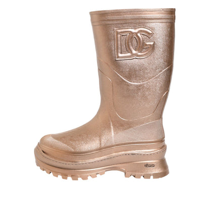 Dolce & Gabbana Rose Gold Rubber Pull On Rain Boots Shoes