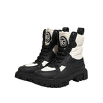 Dolce & Gabbana Black White Padded Mid Calf Lace Up Boots Shoes