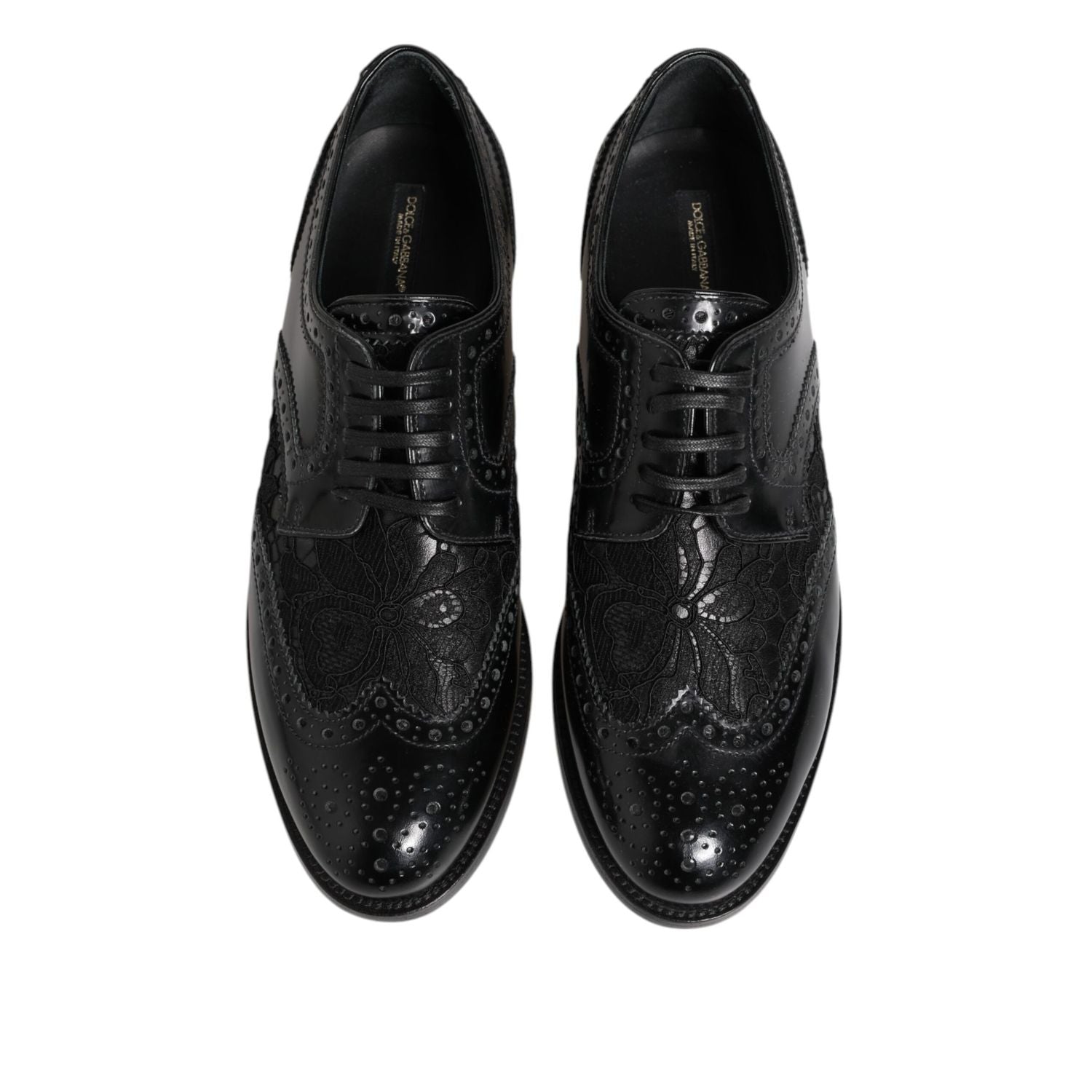 Dolce & Gabbana Black Leather Floral Lace Dress Formal  Shoes