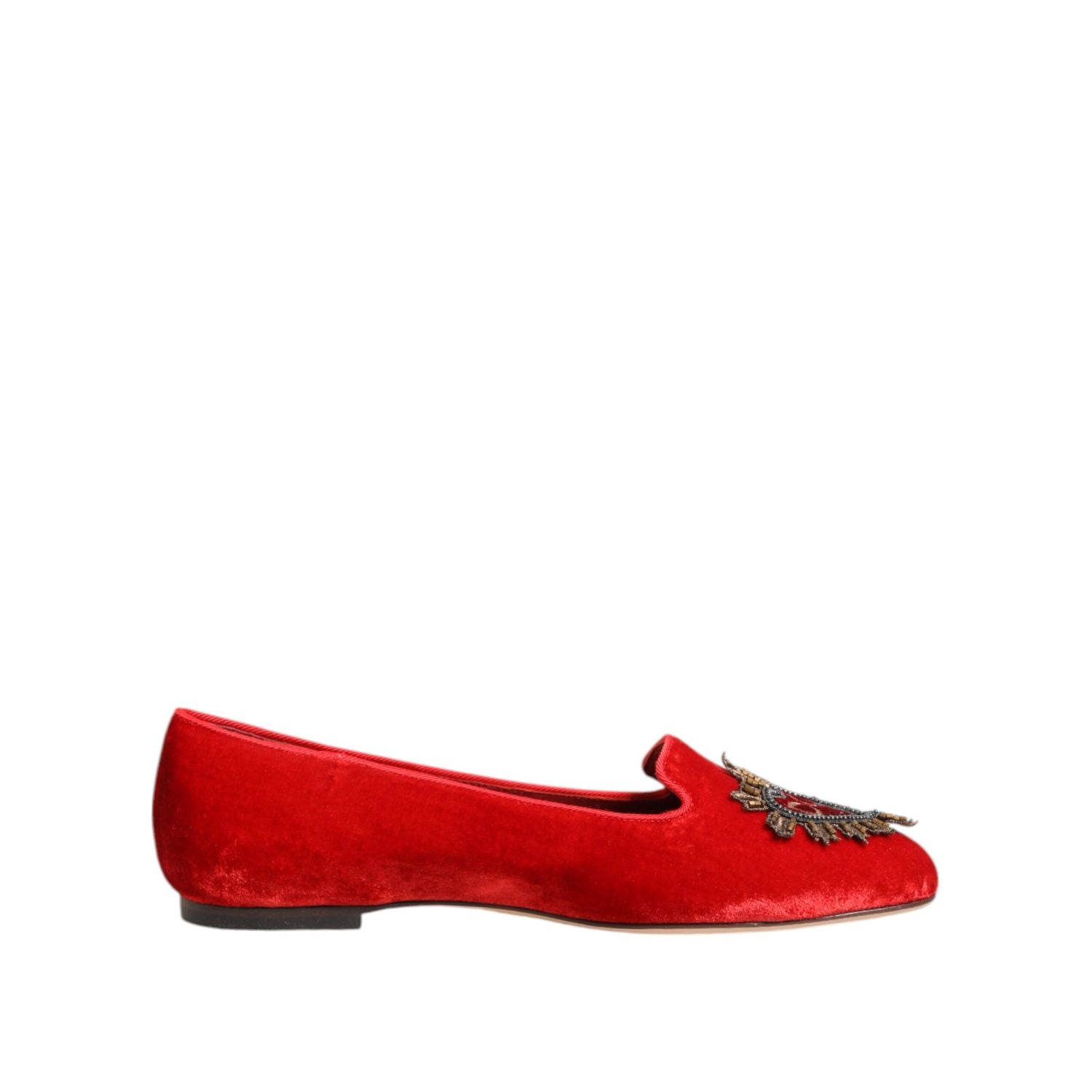 Dolce & Gabbana Red Velvet DG Heart Loafers Flat Shoes