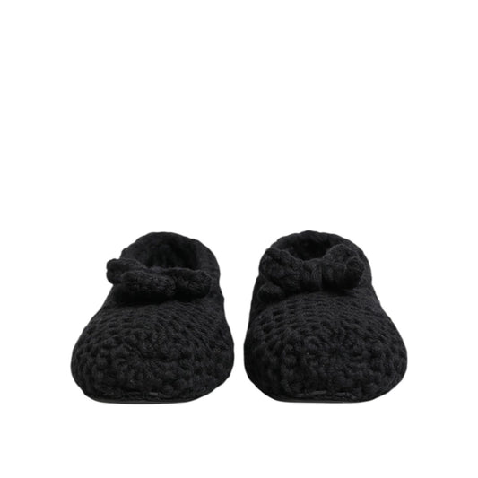 Dolce & Gabbana Black Wool Knit Slip On Ballerina Flats Shoes