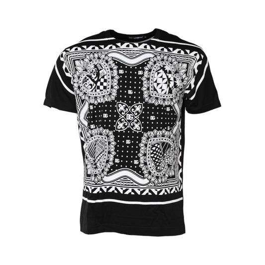 Dolce & Gabbana Black Bandana Print Cotton Crew Neck T-shirt