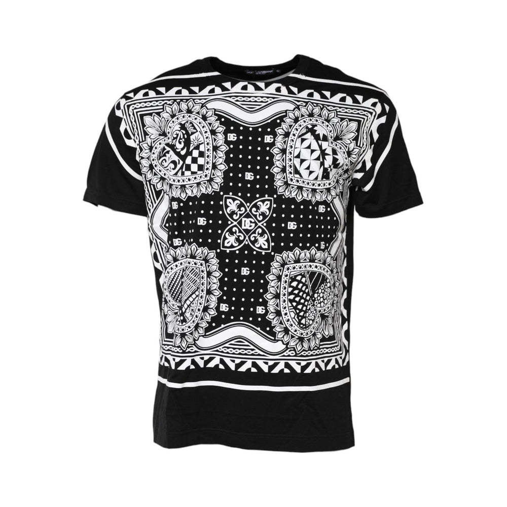 Dolce & Gabbana Black Bandana Print Cotton Crew Neck T-shirt TSH91025-52