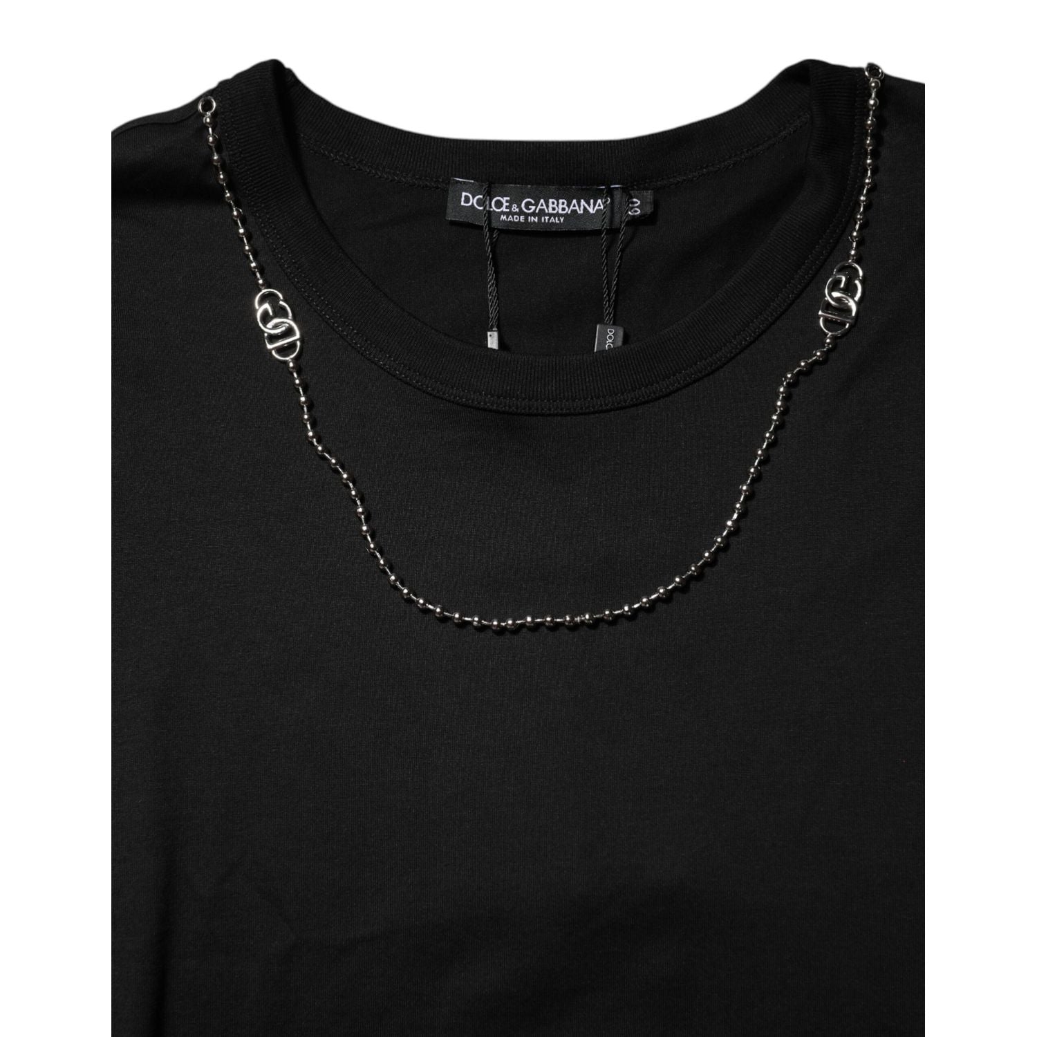Dolce & Gabbana Black Chain Necklace Cotton Crewneck T-shirt