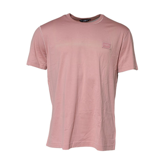Dolce & Gabbana Pink Logo Plaque Cotton Crew Neck T-shirt
