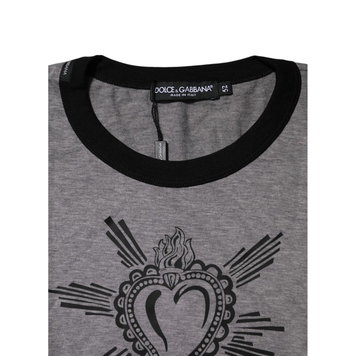 Dolce & Gabbana Gray Sacred Heart Cotton Crew Neck T-shirt
