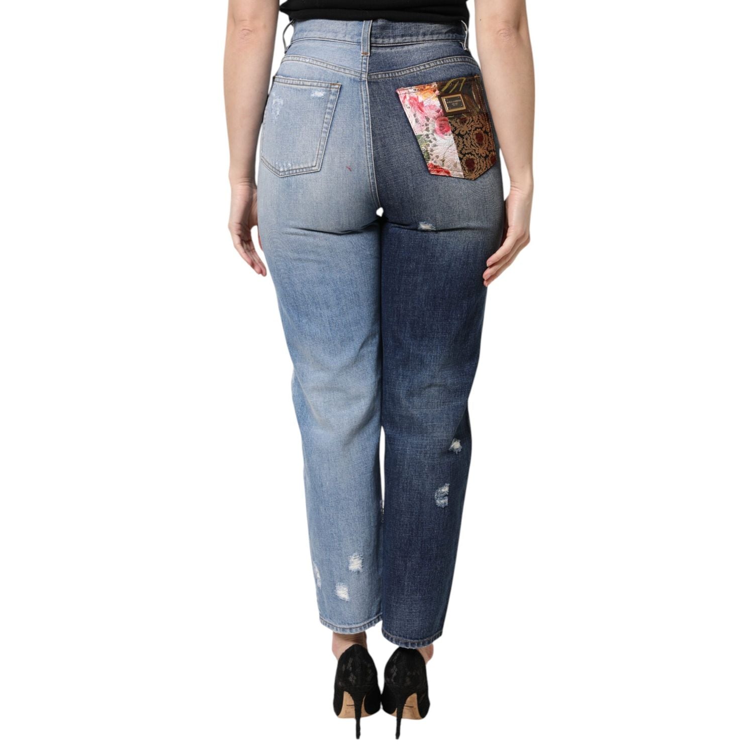 Dolce & Gabbana Multicolor Patchwork Tapered Denim Jeans