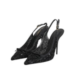 Dolce & Gabbana Black Tulle Ricamo Heels Slingbacks Shoes