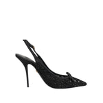 Dolce & Gabbana Black Tulle Ricamo Heels Slingbacks Shoes