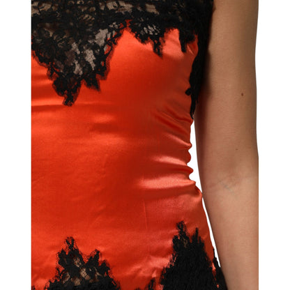 Dolce & Gabbana Red Black Lace Trim Silk Sleeveless Tank Top