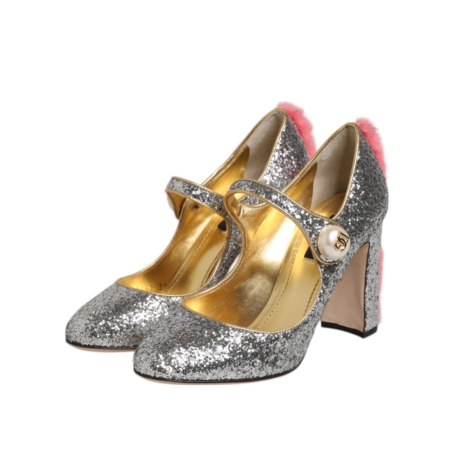 Dolce & Gabbana Silver Glitter Mink Fur VALLY Pump Shoes