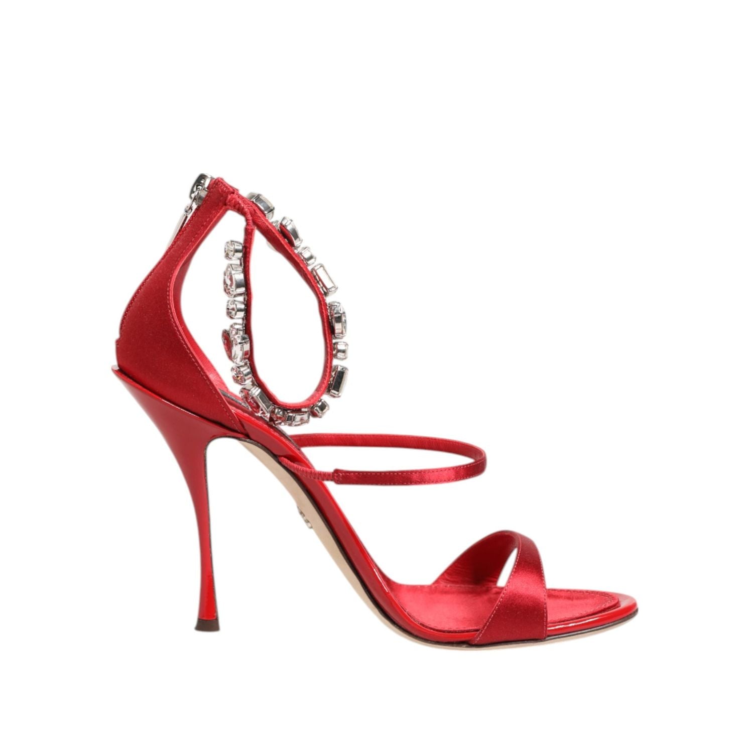 Dolce & Gabbana Red Satin Crystals Keira Sandals Heels Shoes