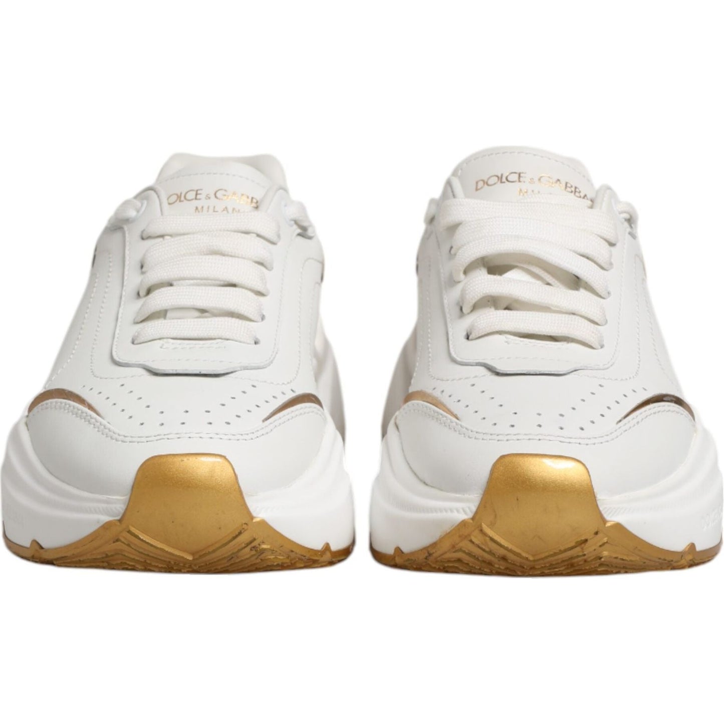 Dolce & Gabbana White Gold DAYMASTER Leather Sneakers Shoes LA12742-37.5