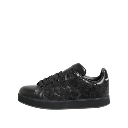 Dolce & Gabbana Black Floral Lace Low Top Sneakers Shoes