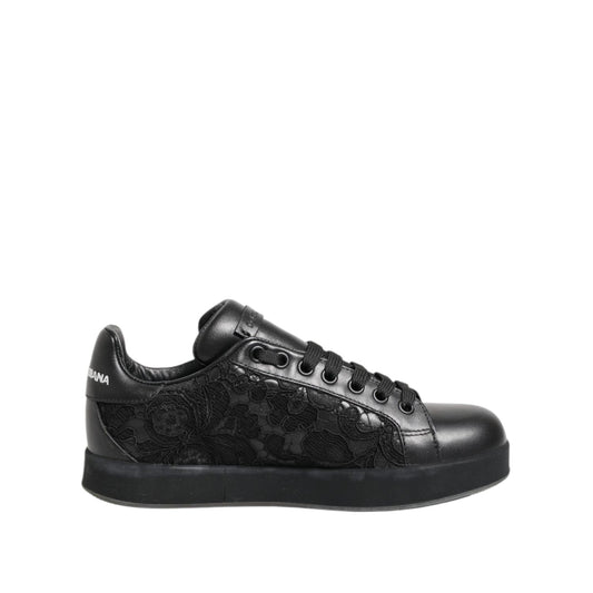 Dolce & Gabbana Black Floral Lace Low Top Sneakers Shoes LA12775-35