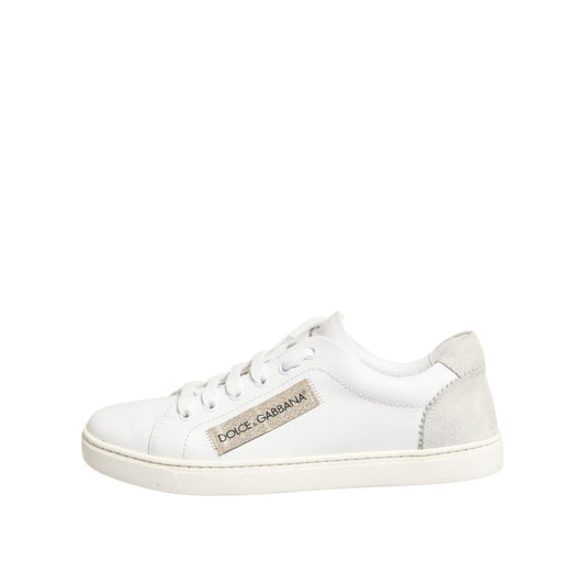 Dolce & Gabbana White Gray Leather Low Top Sneakers Shoes LA12796-37.5