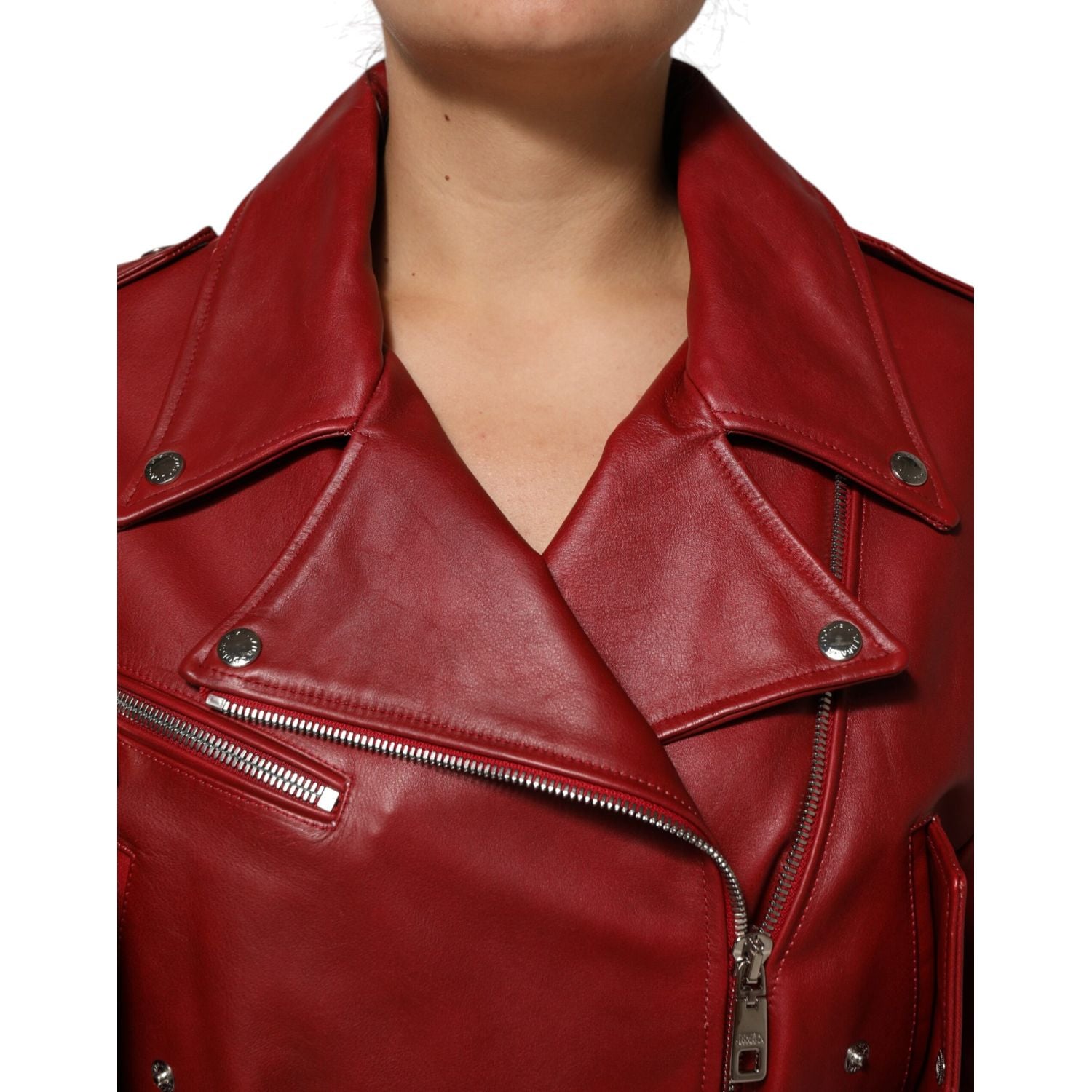 Dolce & Gabbana Red Leather Belted Full Zip Trench Coat Jacket