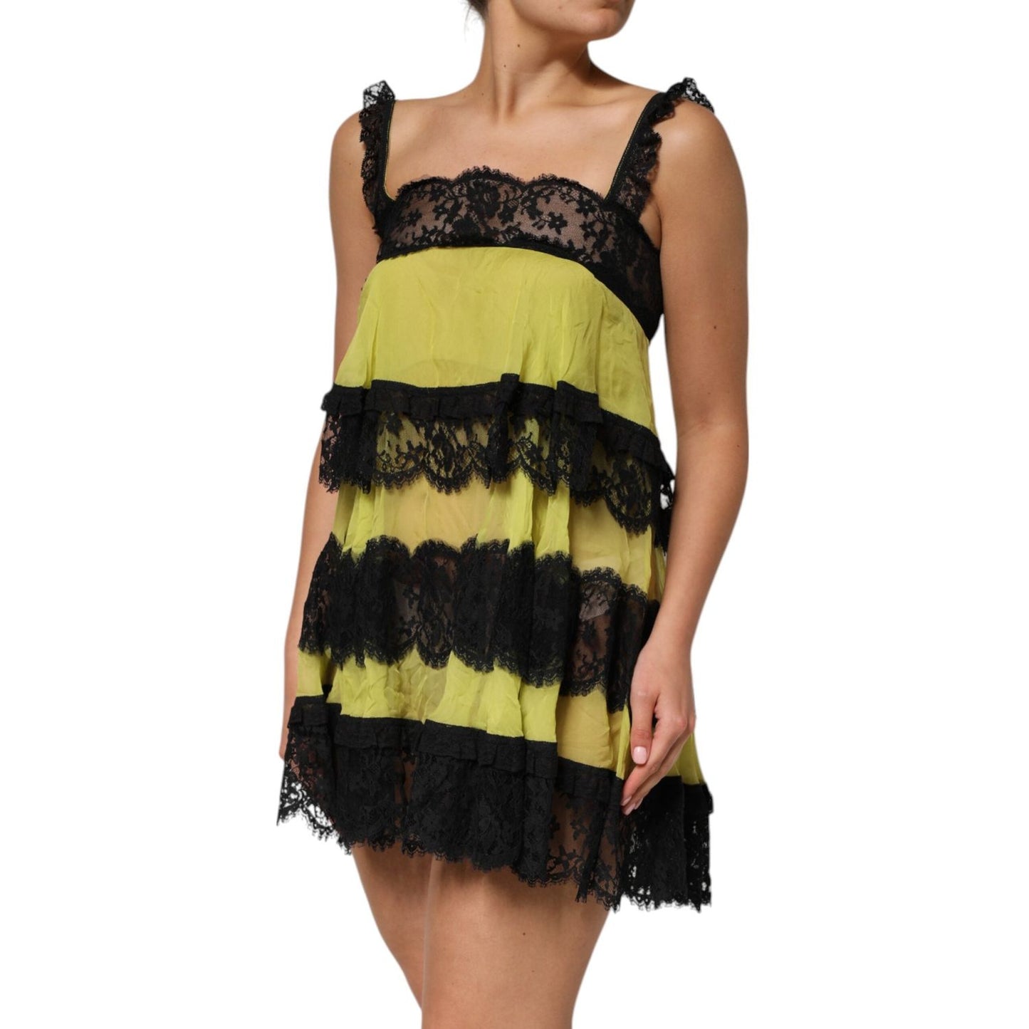 Dolce & Gabbana Yellow Black Babydoll Chemise Lingerie Dress DR81835-2