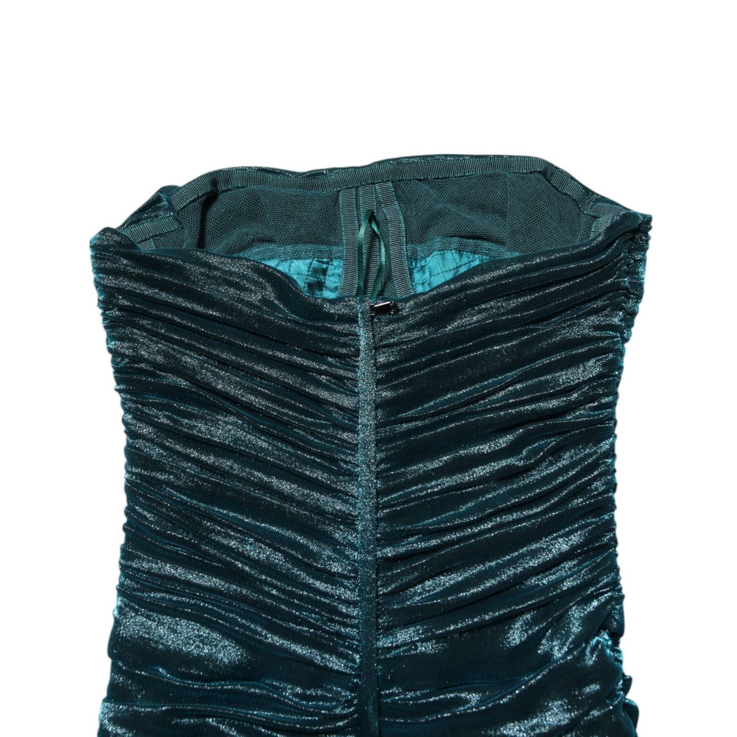 Dolce & Gabbana Green Silk Satin Fitted Strapless Dress