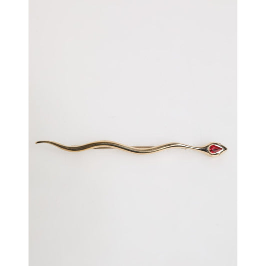 Dolce & Gabbana Gold Brass Red Crystal Spilla Serpente Mens Brooch Pin SMY10789