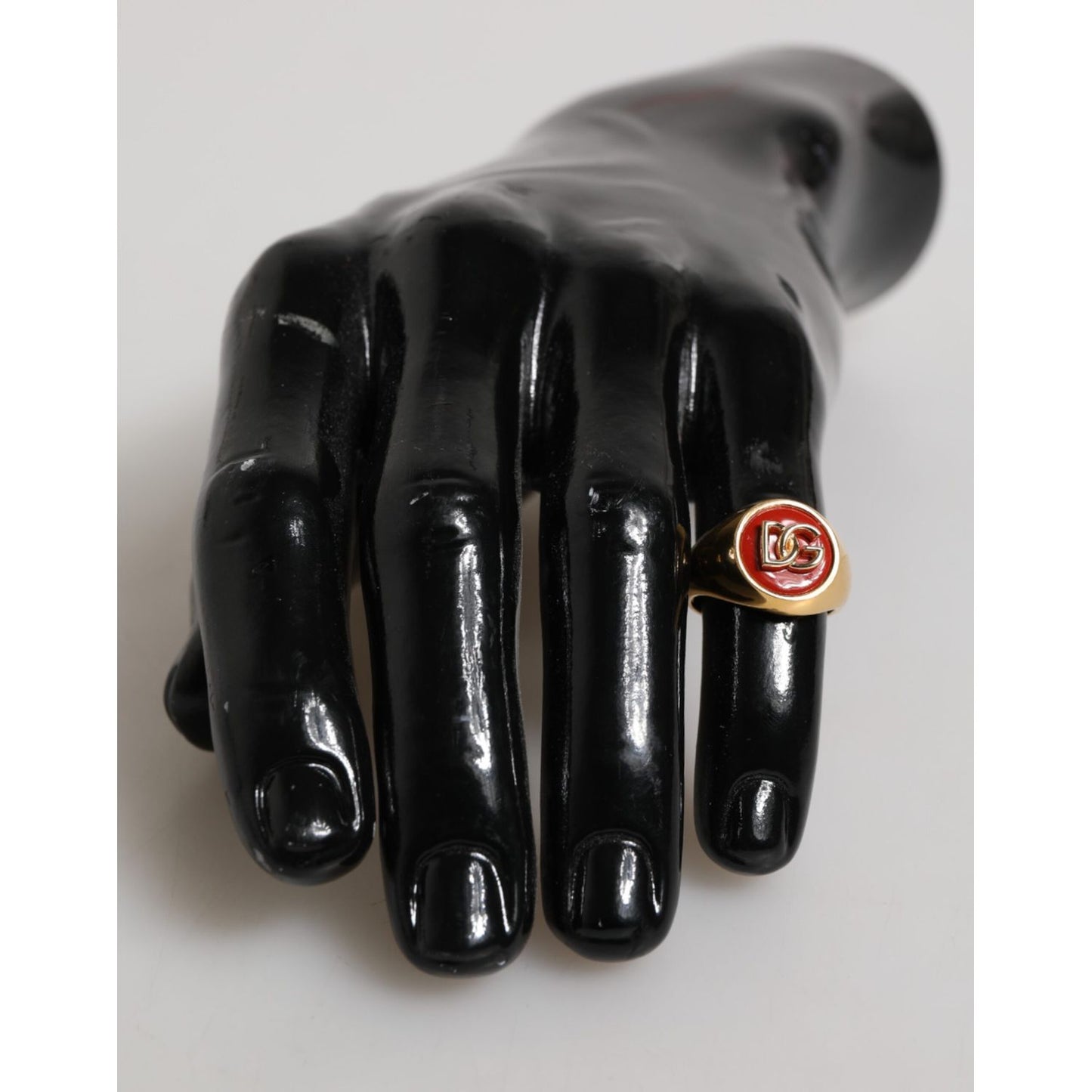 Dolce & Gabbana Gold Tone Real Brass Red DG Logo Men Ring