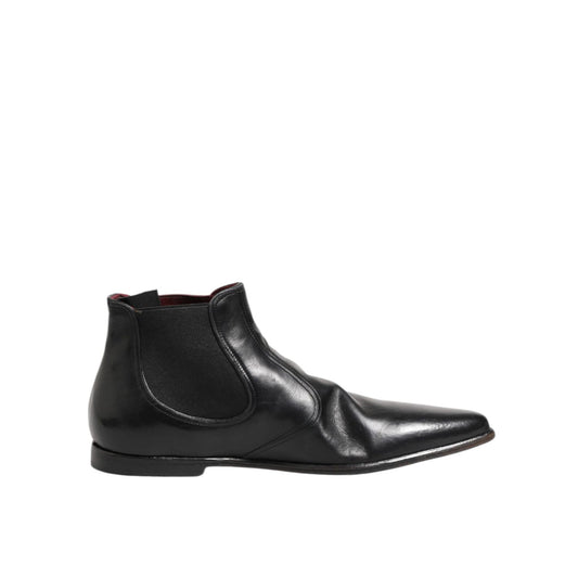 Dolce & Gabbana Black Chelsea Slip On Men Ankle Boots Shoes, luxury calf leather, made in Italy, logo details, side stretch bands