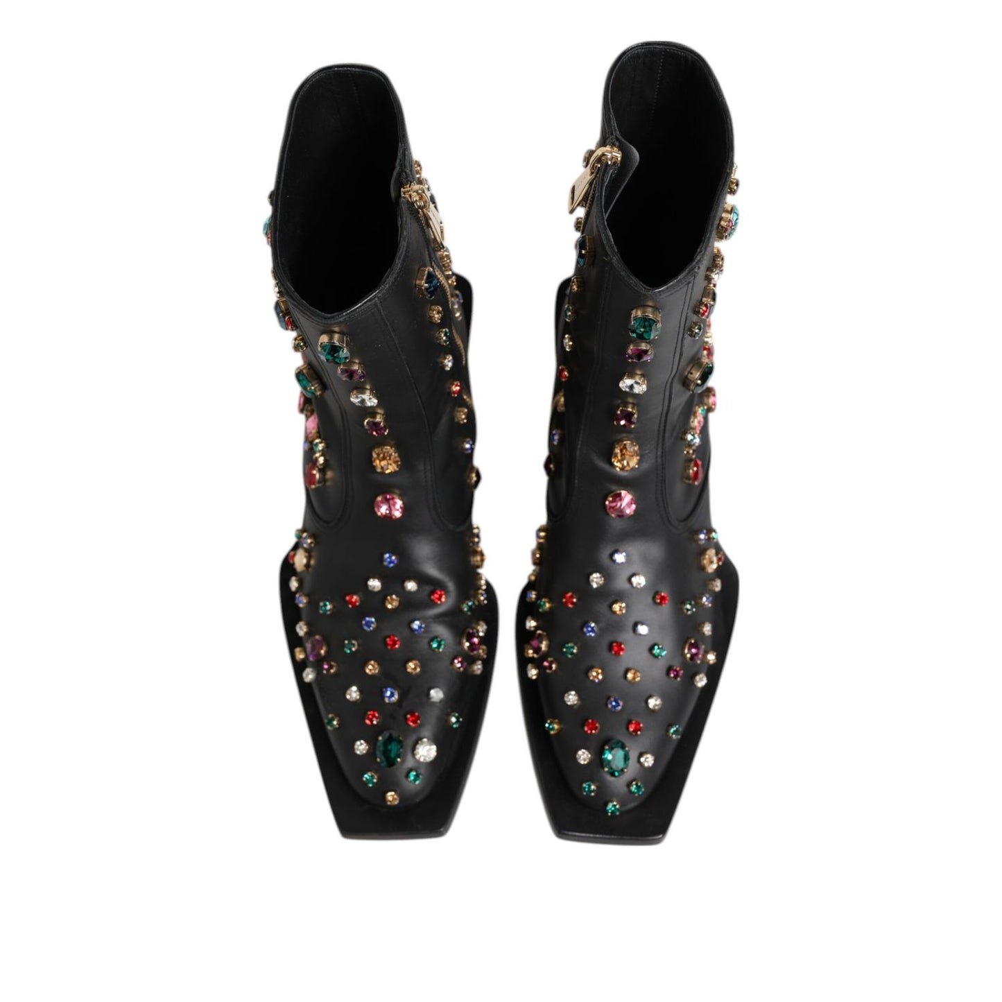 Dolce & Gabbana Black Crystal Cowboy Leather Men Boots Shoes