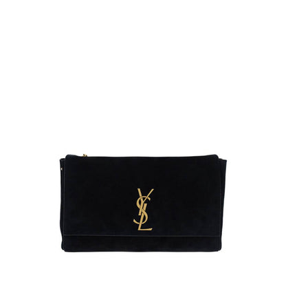Saint Laurent Black Calf Leather Bos Taurus Shoulder Bag with monogram plaque and chain strap
