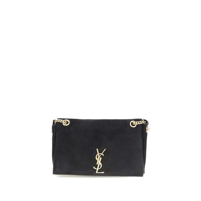 Saint Laurent Black Calf Leather Bos Taurus Shoulder Bag with iconic monogram and chain strap, elegant suede leather design.
