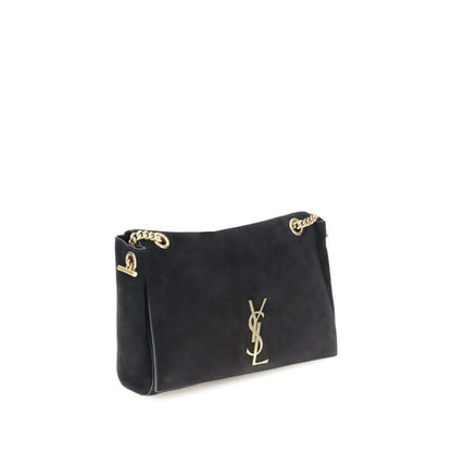 Saint Laurent Black Calf Leather Bos Taurus Shoulder Bag with monogram and sliding chain strap, elegant and versatile accessory.