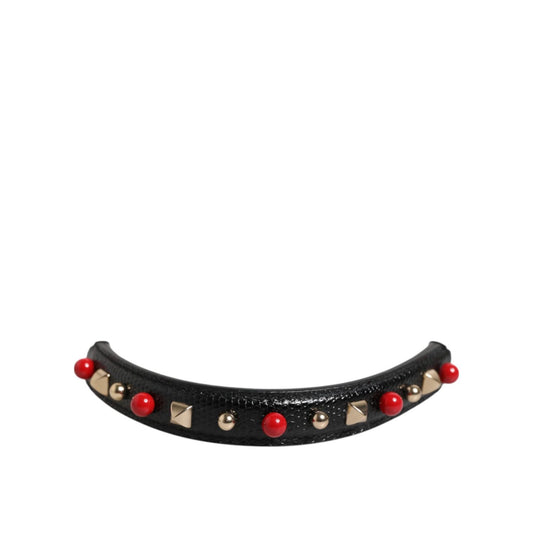 Dolce & Gabbana Black Embellished Leather Bag Handle Women Shoulder Strap