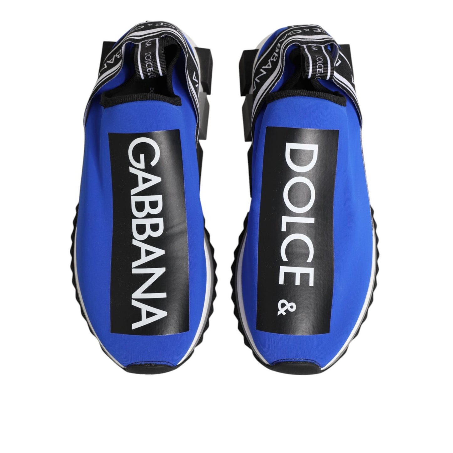 Dolce & Gabbana Blue Logo Low Top Sorrento Sneakers Shoes with black and blue design, front view.