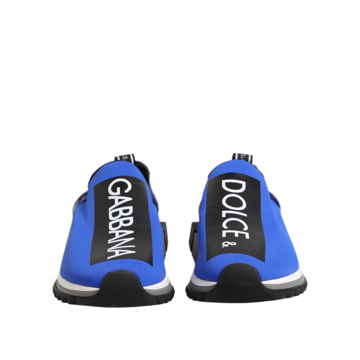 Dolce & Gabbana Blue Logo Low Top Sorrento Sneakers Shoes, rear view, featuring bold black logo and blue design.