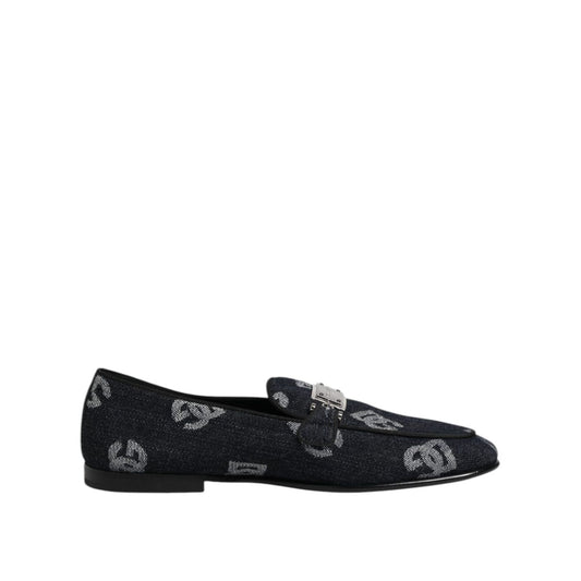 Dolce & Gabbana Blue Logo Cotton Loafers Formal Dress Shoes with leather sole and exclusive logo, made in Italy for men